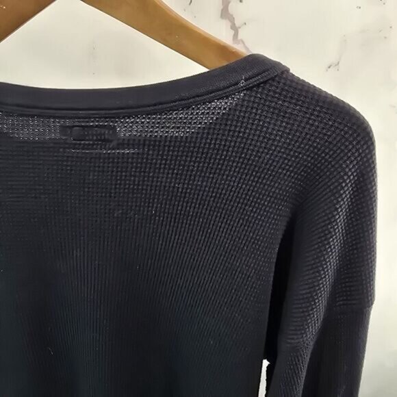 Faherty Shirt Womens Medium Black Thermal Waffle Long John Pima Cotton - Picture 6 of 10